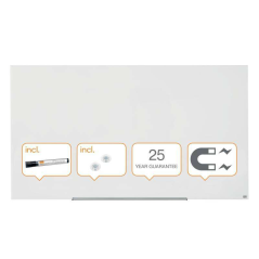Tableau en verre magnétique Nobo Impression PRO 1900x1000mm - Design sans cadre - Invisamount - Blanc brillant