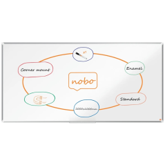 Tableau blanc magnétique Nobo Premium Plus en acier émaillé 2 000 x 1 000 mm - Montage en angle - Surface effaçable supérieure -