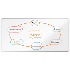 Tableau blanc magnétique Nobo Premium Plus en acier émaillé 2 000 x 1 000 mm - Montage en angle - Surface effaçable supérieure -