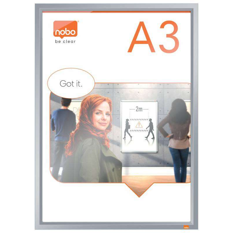 Nobo Porte-affiche A3 avec cadre à clip en aluminium - Cadre anodisé élégant - Mécanisme de clip à encliqueter - Surface d'affic