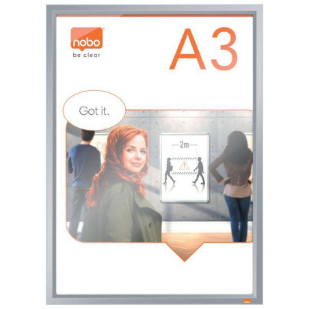 Nobo Porte-affiche A3 avec cadre à clip en aluminium - Cadre anodisé élégant - Mécanisme de clip à encliqueter - Surface d'affic