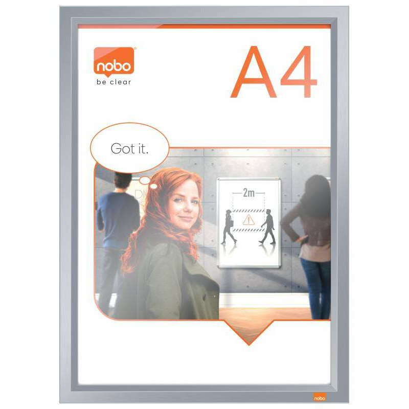 Nobo Clip Porte Affiche Aluminium A4 - Cadre Anodisé - Changement Rapide et Facile - Blanc