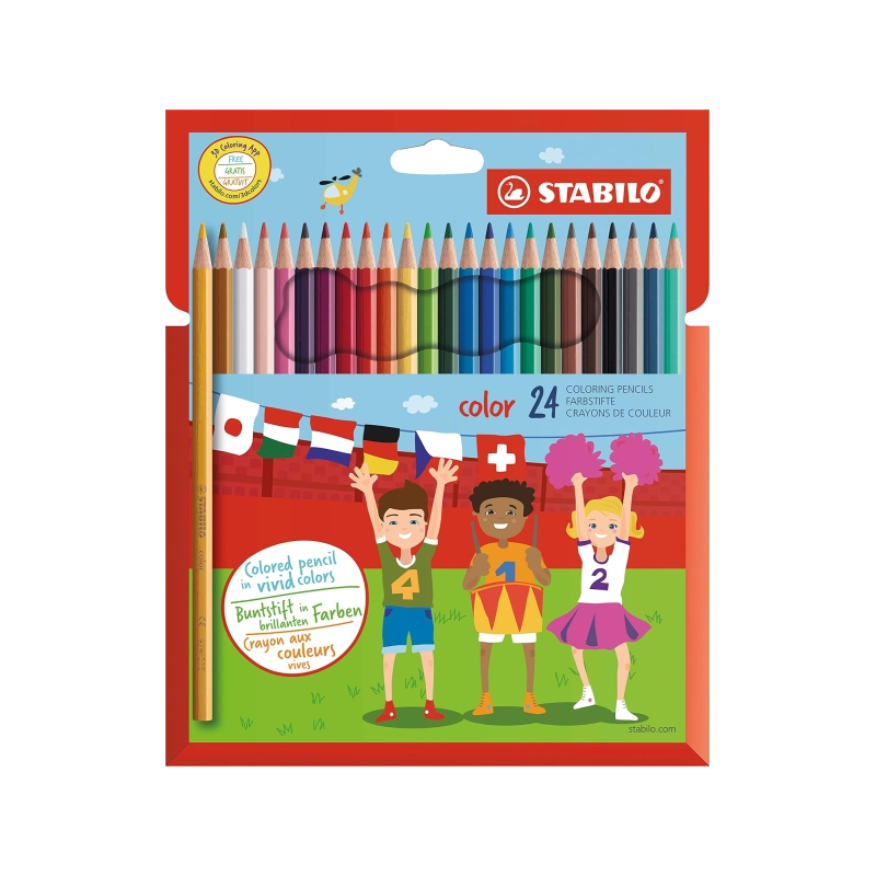 Coffret Stabilo Color avec 24 crayons de couleur - Mine de 2,5 mm - Idéal pour l'école - Couleurs assorties