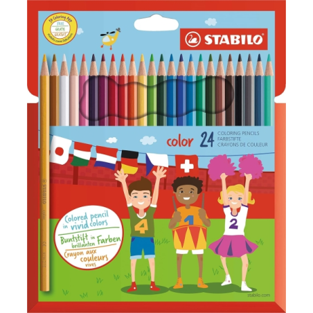Coffret Stabilo Color avec 24 crayons de couleur - Mine de 2,5 mm - Idéal pour l'école - Couleurs assorties