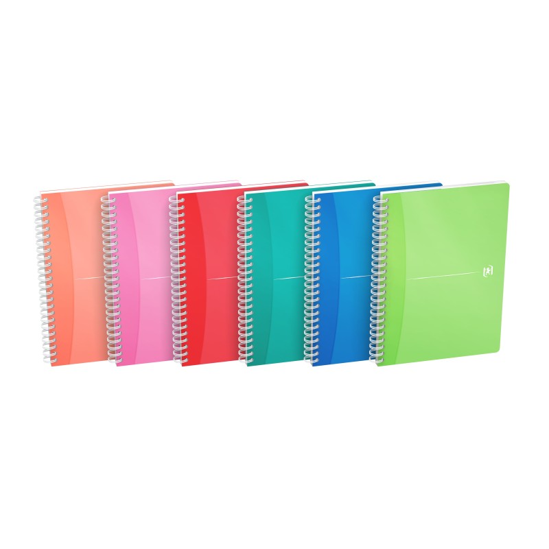 LOT de 5 Oxford Office My Colors Cahier à spirale A5 - Couverture en plastique robuste - Double spirale pour une plus grande