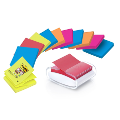 Distributeur Post-It Super Sticky avec 12 blocs de 90 notes Z - Distributeur Pro - Forme carrée - 76 x 76 mm - Blanc