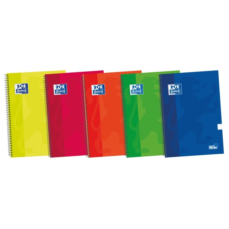 LOT de 5 Oxford School Classic Write&Erase Fº Carnet à spirales – Couverture extra rigide – Règle de 2,5 mm avec marge – 80