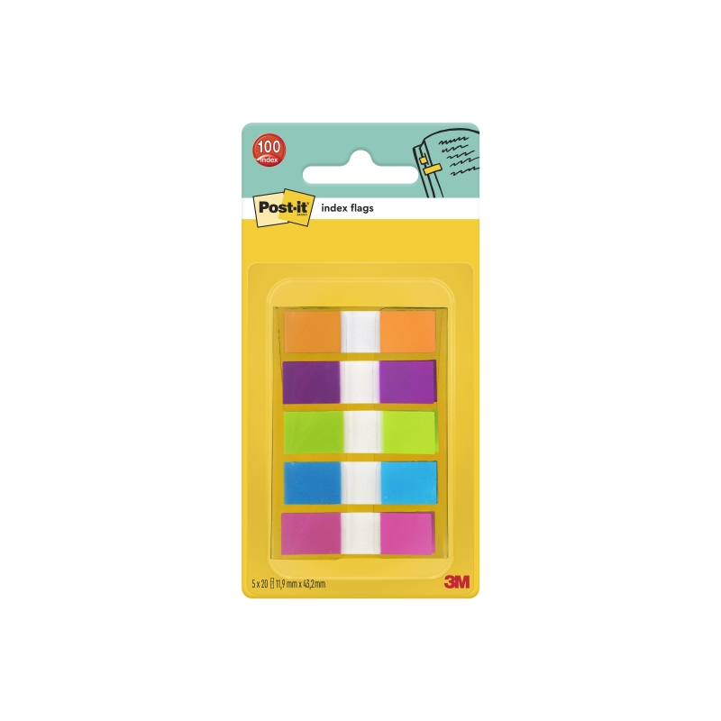 Distributeur d'index Post-It avec 100 marqueurs d'index repositionnables - Forme rectangulaire - Couleurs assorties