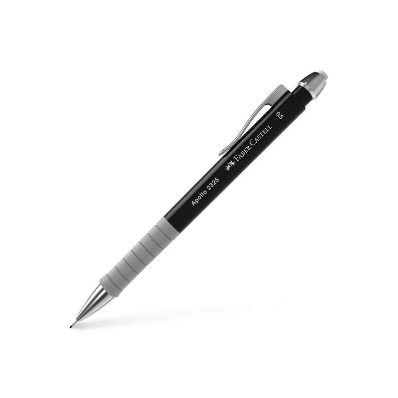 LOT de 5 Crayon mécanique Faber-Castell Apollo - Course de 0,5 mm - Poignée ergonomique - Gomme intégrée - Corps noir