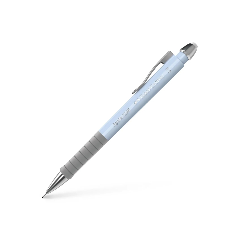 LOT de 5 Crayon mécanique Faber-Castell Apollo - Trait de 0,5 mm - Poignée ergonomique - Gomme intégrée - Corps bleu clair
