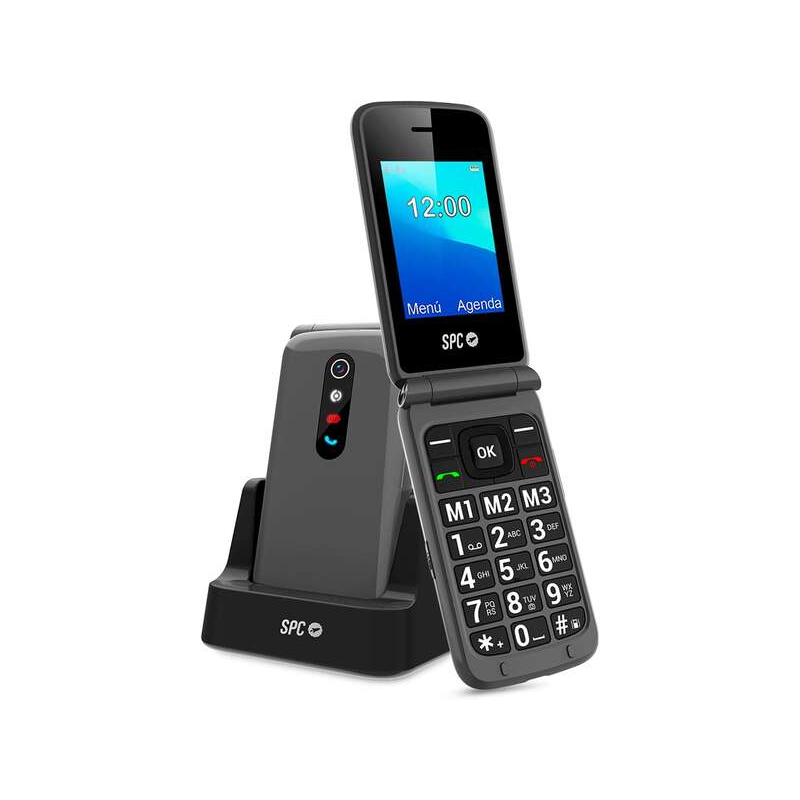 Téléphone portable SPC avec bouton SOS - Téléphone à clapet pour personnes âgées - Bouton d'urgence - Gros boutons et touches -