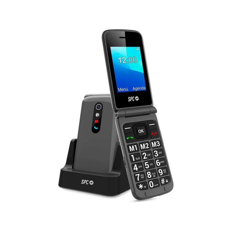 Téléphone portable SPC avec bouton SOS - Téléphone à clapet pour personnes âgées - Bouton d'urgence - Gros boutons et touches -