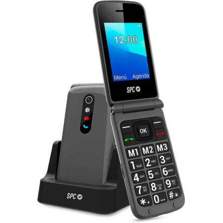 Téléphone portable SPC avec bouton SOS - Téléphone à clapet pour personnes âgées - Bouton d'urgence - Gros boutons et touches -