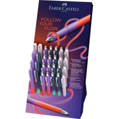 Présentoir Faber-Castell Poly Ball Flow Edition avec 22 stylos rétractables XB + 8 stylos-plumes - Toucher doux - Couleurs assor