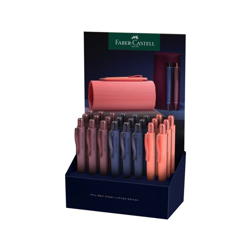 Faber-Castell Poly Ball Urban Édition Limitée Présentoir avec 24 Stylos Rétractables XB - Forme Triangulaire Ergonomique - Touch