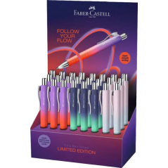 Présentoir Faber-Castell Poly Ball Flow Edition avec 24 stylos rétractables XB - Forme triangulaire ergonomique - Toucher doux -