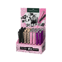 Présentoir Faber-Castell Poly Ball Leo Edition 2026 avec 24 stylos rétractables XB - Forme triangulaire ergonomique - Toucher do