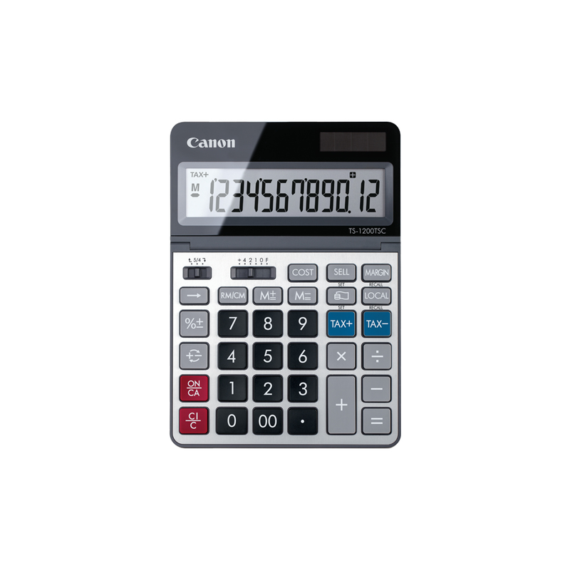 Calculatrice de bureau Canon TS-1200TSC avec écran LCD réglable à 12 chiffres - Effectuez des calculs de coûts, des prix de vent