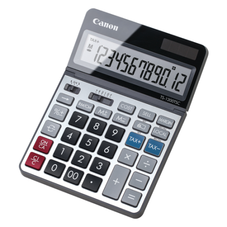 Calculatrice de bureau Canon TS-1200TSC avec écran LCD réglable à 12 chiffres - Effectuez des calculs de coûts, des prix de vent