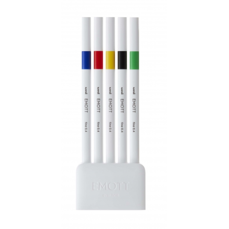 Uni-ball EMOTT Ever Fine Lot de 5 marqueurs de lignes fines - 0,4 mm - Pointe durable - Largeur de trait constante - À base d'ea