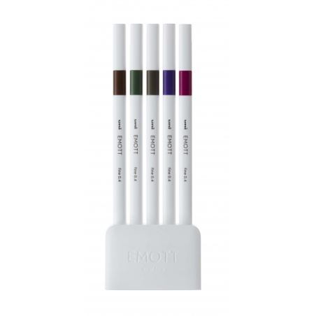 Uni-ball EMOTT Ever Fine Lot de 5 marqueurs de lignes fines - 0,4 mm - Pointe durable - Largeur de trait constante - À base d'ea