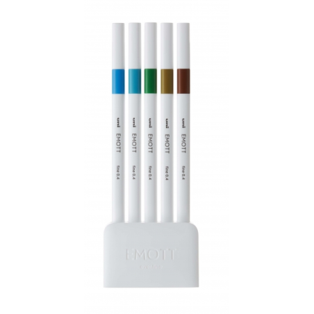 Uni-ball EMOTT Ever Fine Lot de 5 marqueurs de lignes fines - 0,4 mm - Pointe durable - Largeur de trait constante - À base d'ea