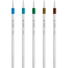 Uni-ball EMOTT Ever Fine Lot de 5 marqueurs de lignes fines - 0,4 mm - Pointe durable - Largeur de trait constante - À base d'ea