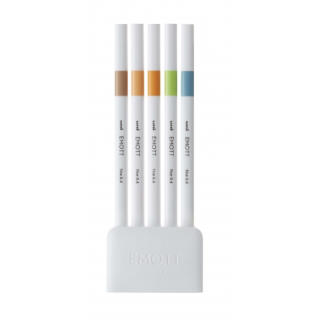 Uni-ball EMOTT Ever Fine Lot de 5 marqueurs de lignes fines - 0,4 mm - Pointe durable - Largeur de trait constante - À base d'ea