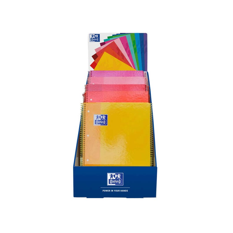 Oxford School Présentoir de Bureau Couleurs Chaudes A4+ - Couverture Extra Rigide - Cahier à Spirale Micro-Perforé