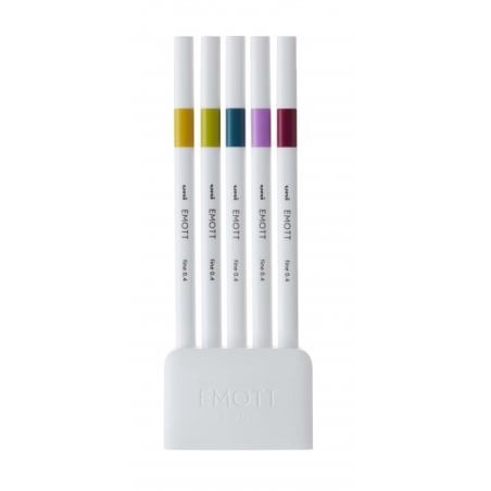 Uni-ball EMOTT Ever Fine Lot de 5 marqueurs de lignes fines - 0,4 mm - Pointe durable - Largeur de trait constante - À base d'ea