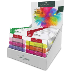 Faber-Castell Textliner 46 Expositor con 11 Packs de 4 Marcadores Neon y 11 Packs de 4 Marcadores Pastel - Punta Biselada - Traz