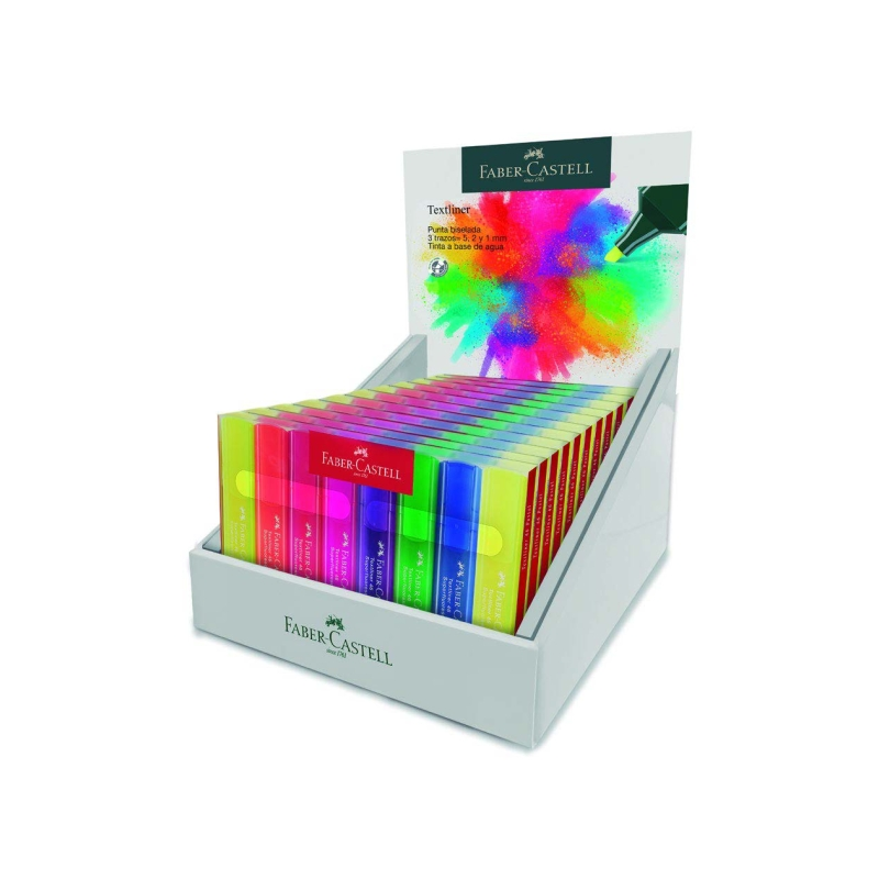 Faber-Castell Textliner 46 Superfluorescente Expositor con 11 Packs de 8 Marcadores Fluorescentes - Punta Biselada - Trazo entre
