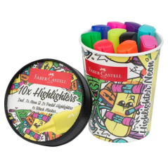 Lot de 10 marqueurs fluorescents Faber-Castell Textliner 46 Neon - Motif pot de glace - Pointe biseautée - Largeur de trait : 1