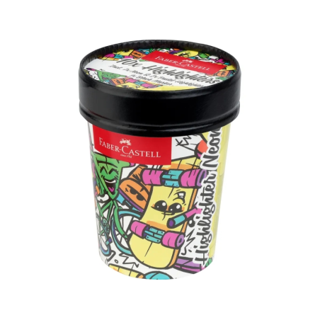 Lot de 10 marqueurs fluorescents Faber-Castell Textliner 46 Neon - Motif pot de glace - Pointe biseautée - Largeur de trait : 1