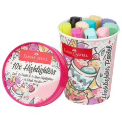 Lot de 10 feutres fluorescents Faber-Castell Textliner 46 Pastel - Motif pot de glace - Pointe biseautée - Largeur de trait : 1