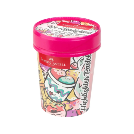 Lot de 10 feutres fluorescents Faber-Castell Textliner 46 Pastel - Motif pot de glace - Pointe biseautée - Largeur de trait : 1