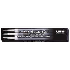 Uni-ball UF-220 Boite de 3 Recharges Gel Effaçable URR-100-07 - Pointe 0,7mm - Couleur Noir