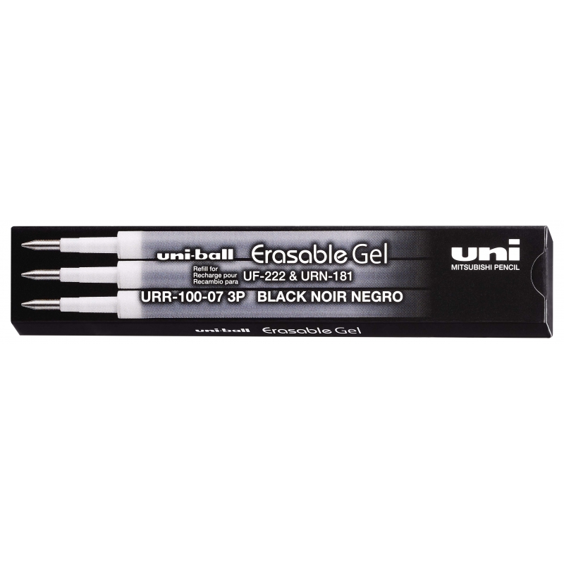 Uni-ball UF-220 Boite de 3 Recharges Gel Effaçable URR-100-07 - Pointe 0,7mm - Couleur Noir
