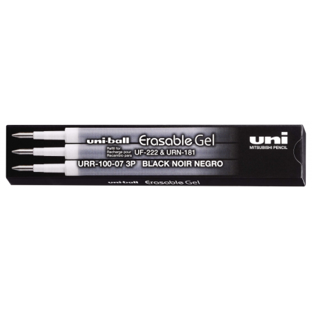 Uni-ball UF-220 Boite de 3 Recharges Gel Effaçable URR-100-07 - Pointe 0,7mm - Couleur Noir