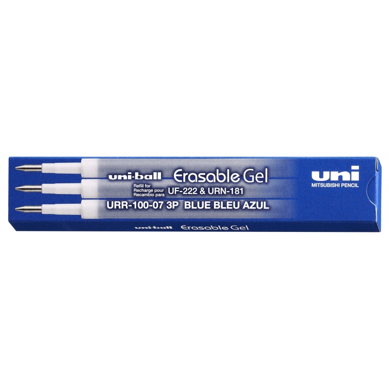 Uni-ball UF-220 Boite de 3 Recharges Gel Effaçable URR-100-07 - Pointe 0,7mm - Coloris Bleu