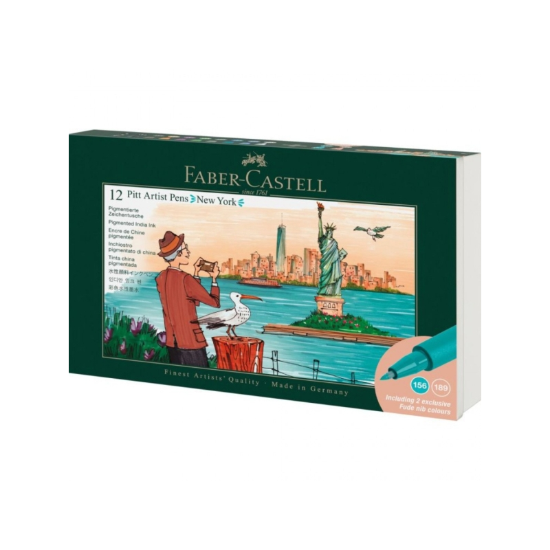 Faber-Castell Pitt Artist Pen Brush City Collection New York Coffret de 12 marqueurs pointe pinceau - Encre pigmentée - Haute ré
