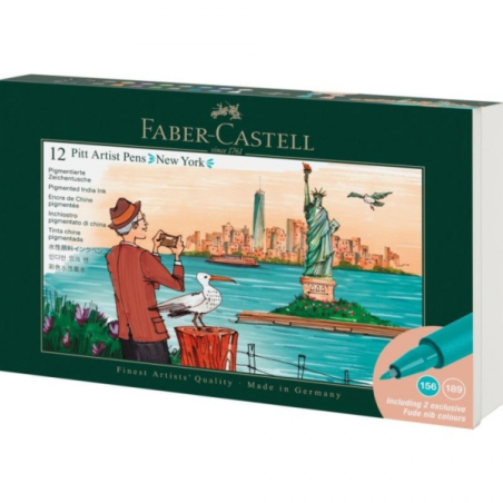 Faber-Castell Pitt Artist Pen Brush City Collection New York Coffret de 12 marqueurs pointe pinceau - Encre pigmentée - Haute ré