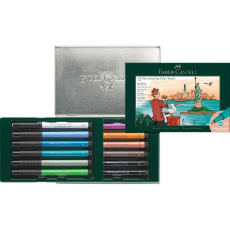 Faber-Castell Pitt Artist Pen Brush City Collection New York Coffret de 12 marqueurs pointe pinceau - Encre pigmentée - Haute ré