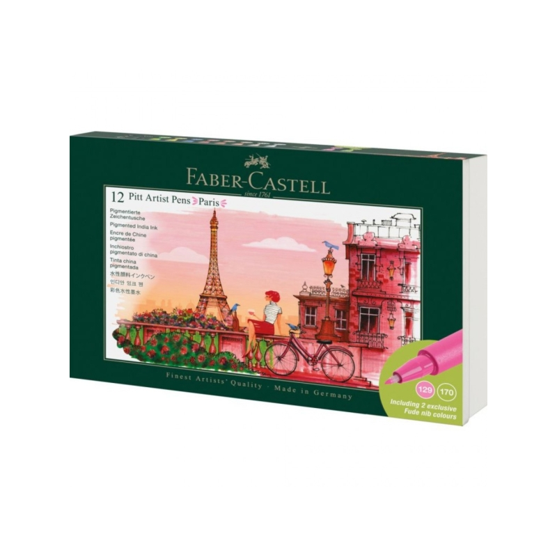Faber-Castell Pitt Artist Pen Brush City Collection Paris Coffret de 12 marqueurs pointe pinceau - Encre pigmentée - Haute résis