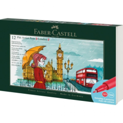 Faber-Castell Pitt Artist Pen Brush City Collection London Coffret de 12 marqueurs pointe pinceau - Encre pigmentée - Haute rési