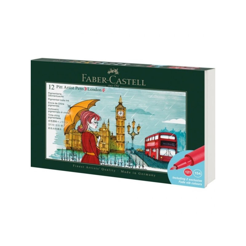 Faber-Castell Pitt Artist Pen Brush City Collection London Coffret de 12 marqueurs pointe pinceau - Encre pigmentée - Haute rési