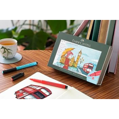 Faber-Castell Pitt Artist Pen Brush City Collection London Coffret de 12 marqueurs pointe pinceau - Encre pigmentée - Haute rési