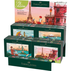 Faber-Castell Pitt Artist Pen Brush City Collection Présentoir avec 8 étuis de 12 marqueurs à pointe pinceau - Encre pigmentée -