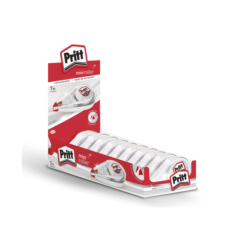 LOT de 10 Pritt Mini Roller Display 4,2 mm x 7 m - Compact et Ergonomique - Pointe Flexible Haute Précision - Compatible Tous Ty