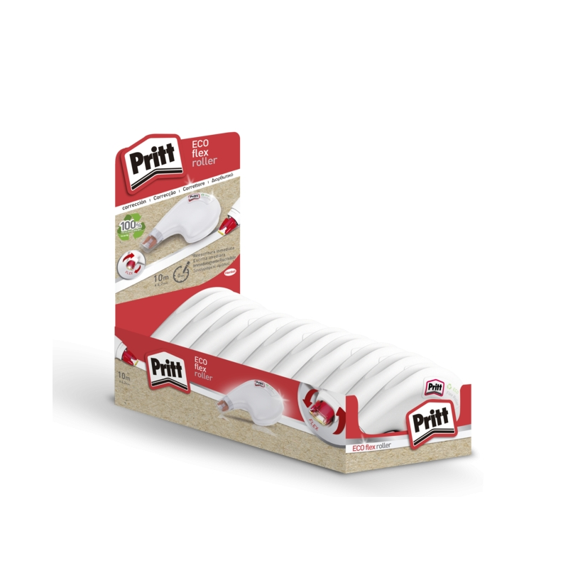 LOT de 10 Présentoir à rouleaux Pritt Eco Flex 4,2 mm x 10 m - Ruban recyclable - Corrections précises - Application ergonomique